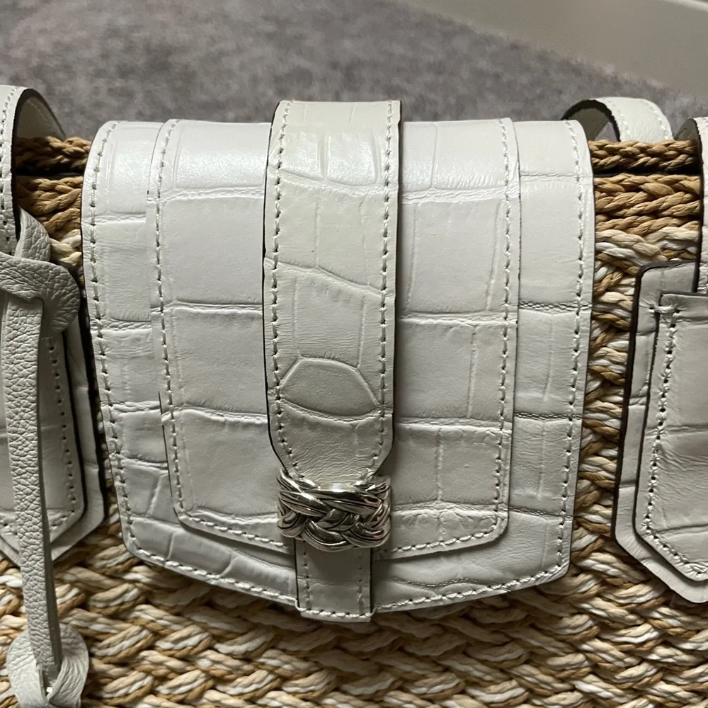 Brighton Straw Shoulder Bag with White Accents - Picture 2 of 9